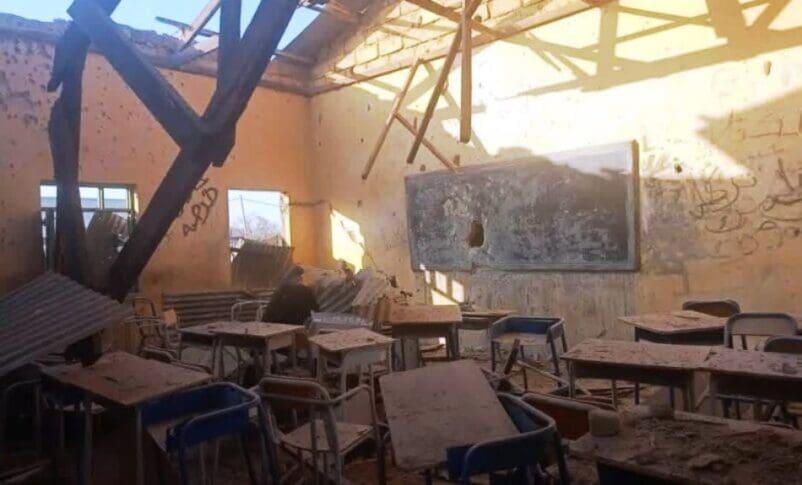 شنت طائرات الدرون التابعة لميليشيات الدعم السريع هجمات على مدارس كردفان، مما أسفر عن ارتقاء طالب واحد 1 Classroom at Ali Karar secondray school in Dilling damaged by RSF drone on Feb 11 2026 802x485 1